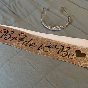 Gold Bride to Be Sash and Tiara Set